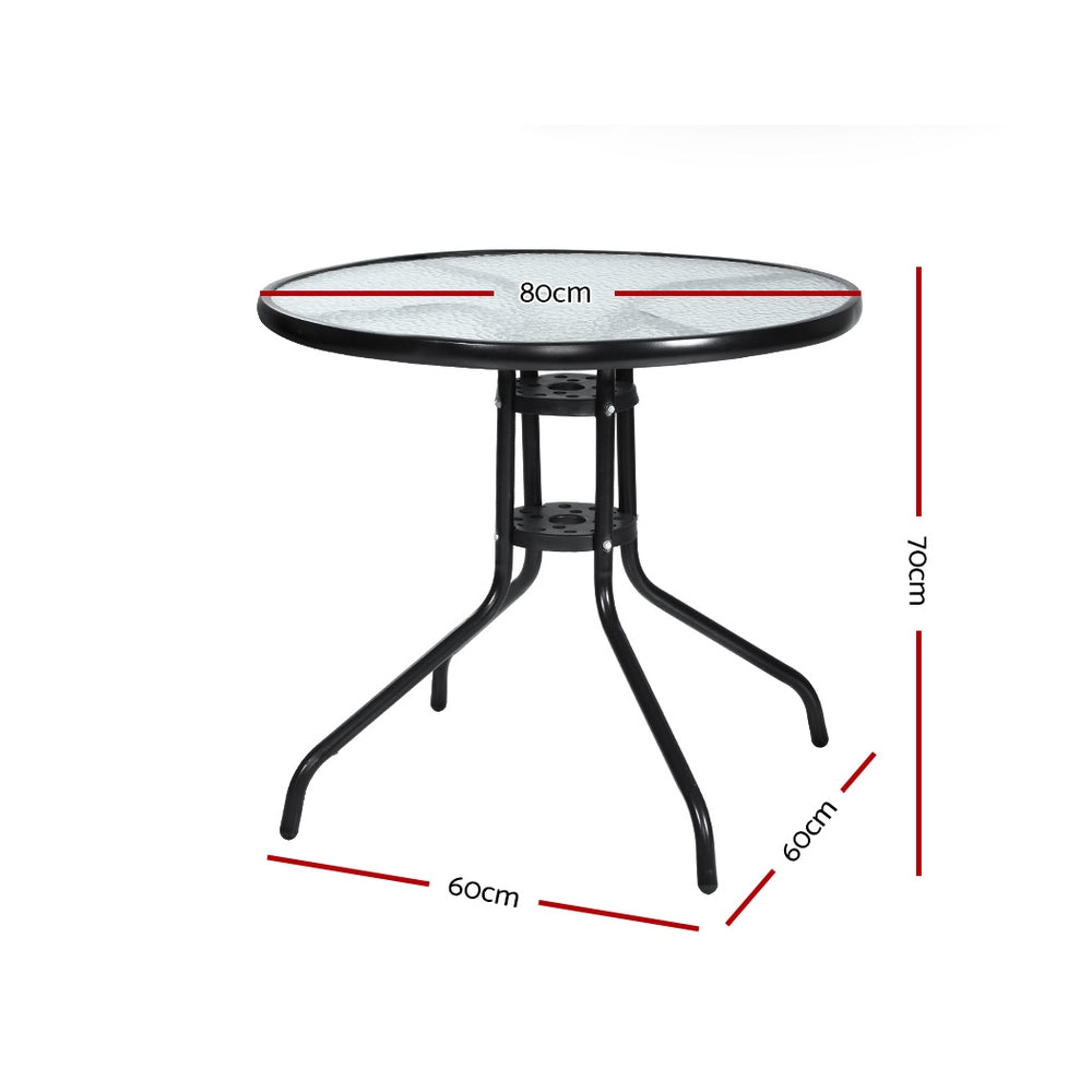Outdoor Bistro 70CM Round Dining Table Bar Setting - Steel & Glass - Homecoze
