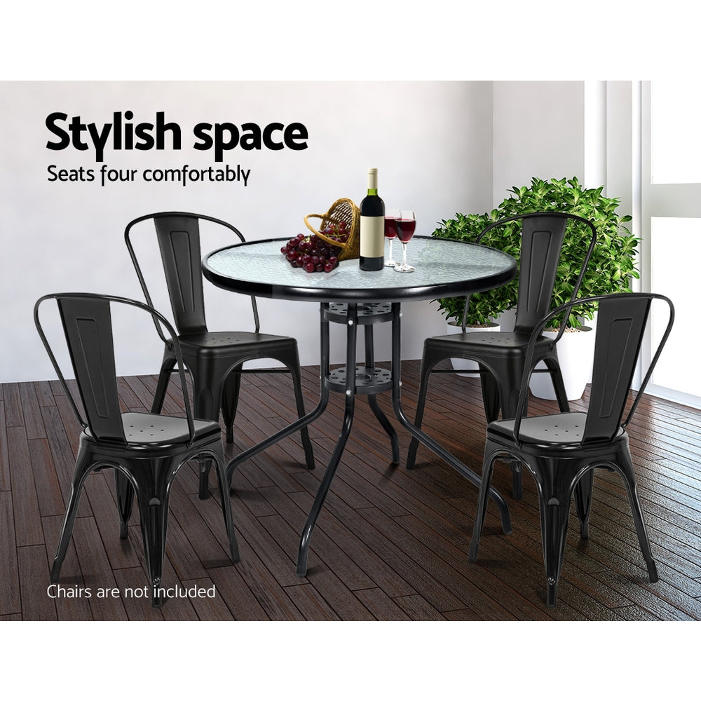 Outdoor Bistro 70CM Round Dining Table Bar Setting - Steel & Glass - Homecoze