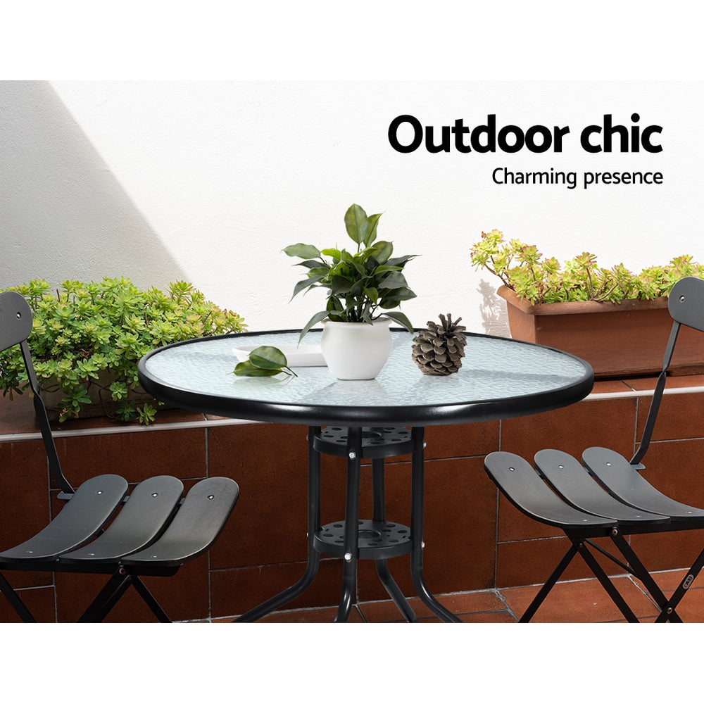 Outdoor Bistro 70CM Round Dining Table Bar Setting - Steel & Glass - Homecoze