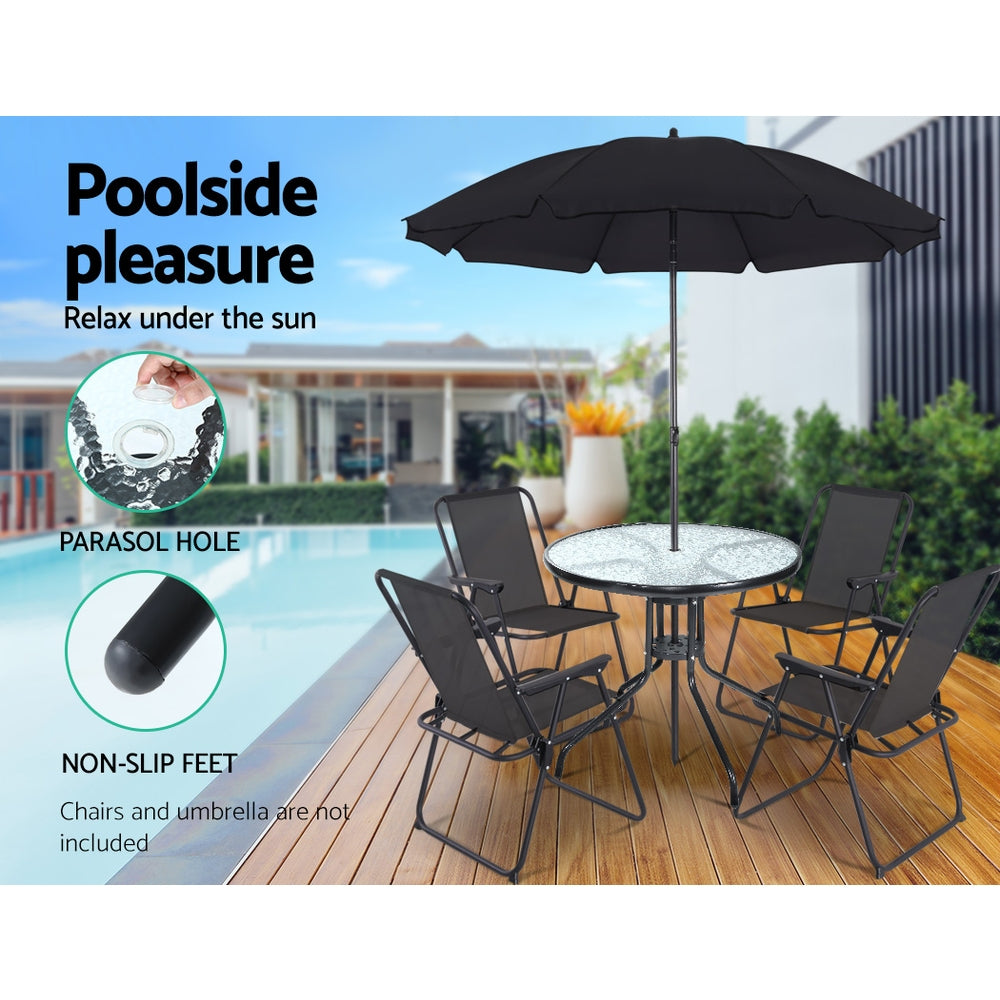 Outdoor Bistro 70CM Round Dining Table Bar Setting - Steel & Glass - Homecoze