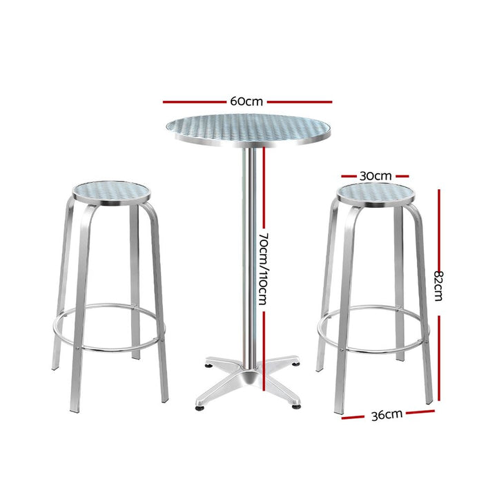 3 PC Round Aluminum Bar Stool & Table Set for Indoor or Outdoors Homecoze