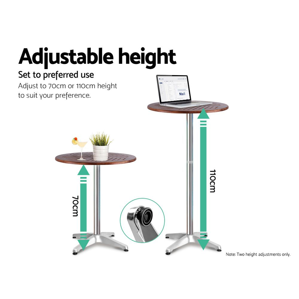 3 PC Round Aluminum & Wood Bar Stool & Table Set for Indoor or Outdoors Homecoze