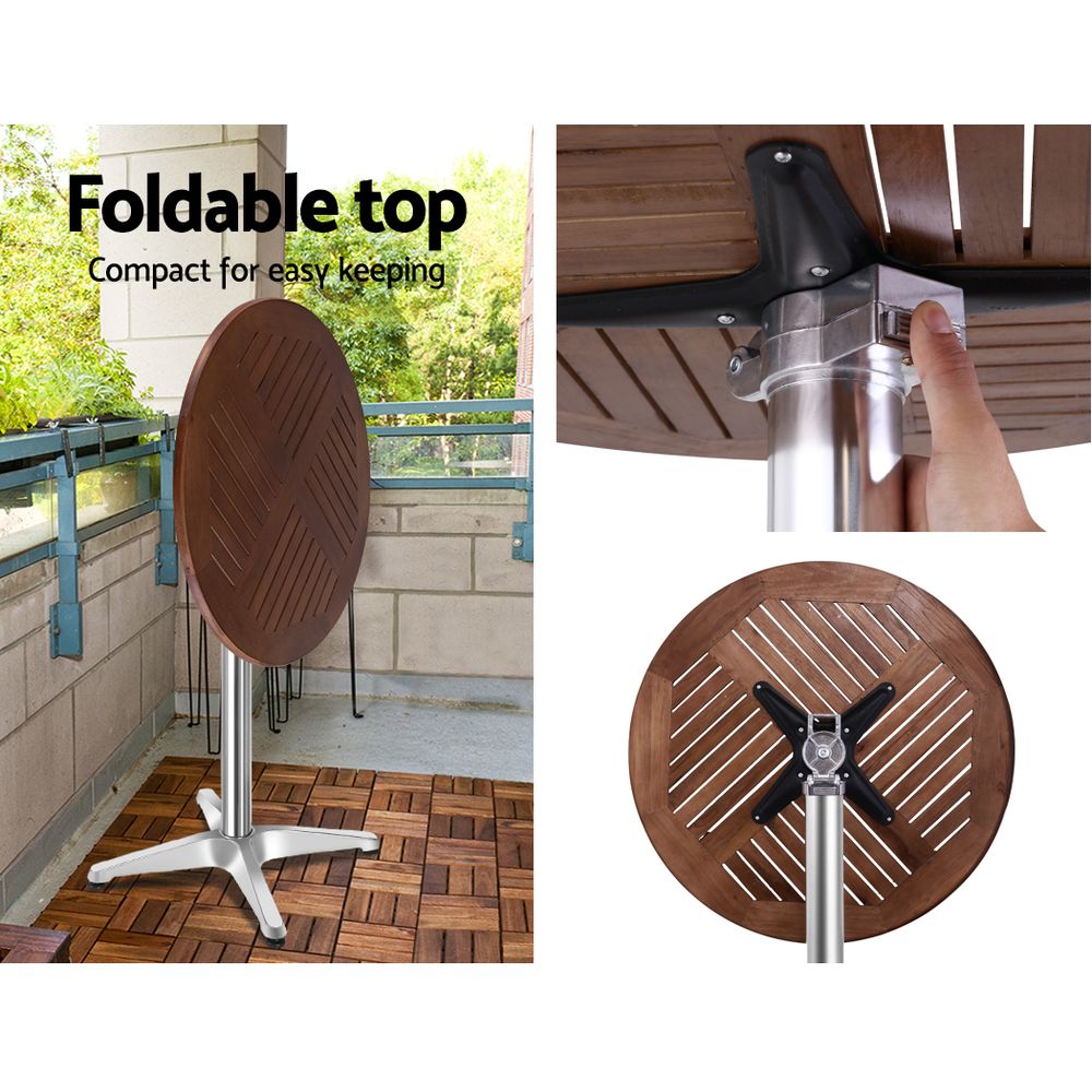 3 PC Round Aluminum & Wood Bar Stool & Table Set for Indoor or Outdoors Homecoze