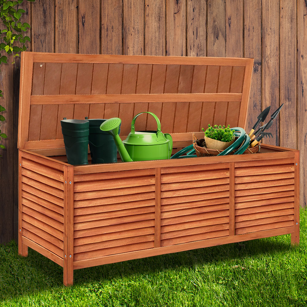 Outdoor Fir Wooden Storage Bench - Brown Homecoze