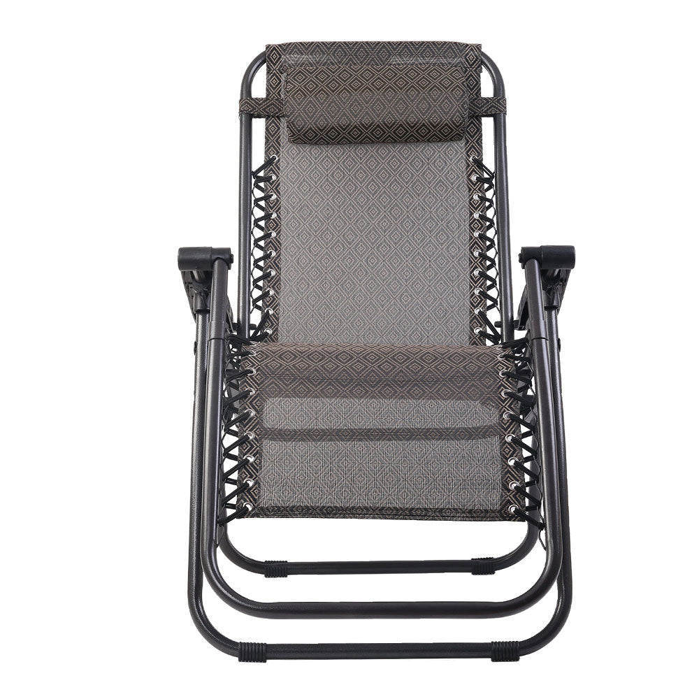 Set of 2 Zero Gravity Reclining Sun Lounge Sofa Chair - Black & Beige Homecoze