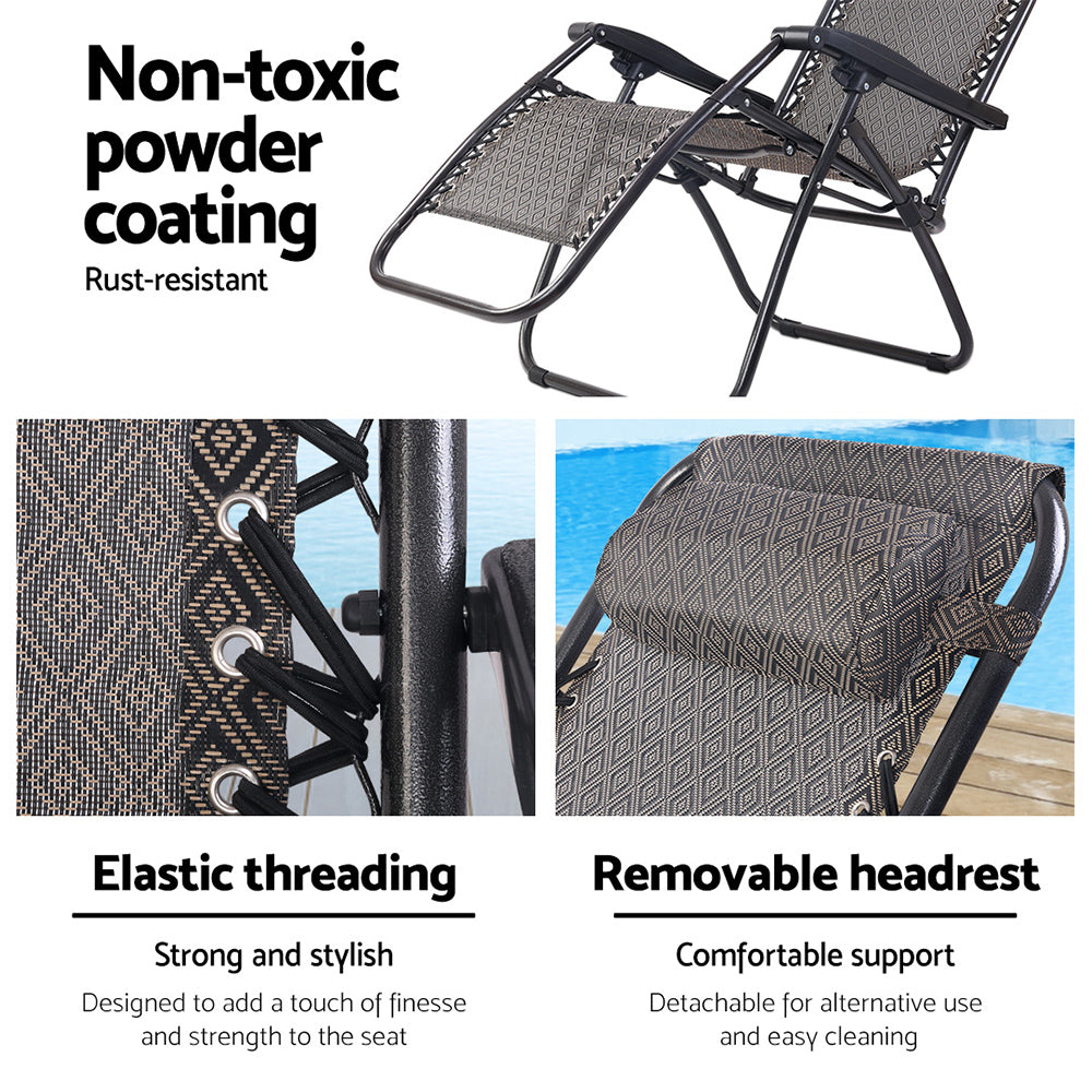 Set of 2 Outdoor Recliner Zero Gravity Chairs - Beige/Brown - Homecoze