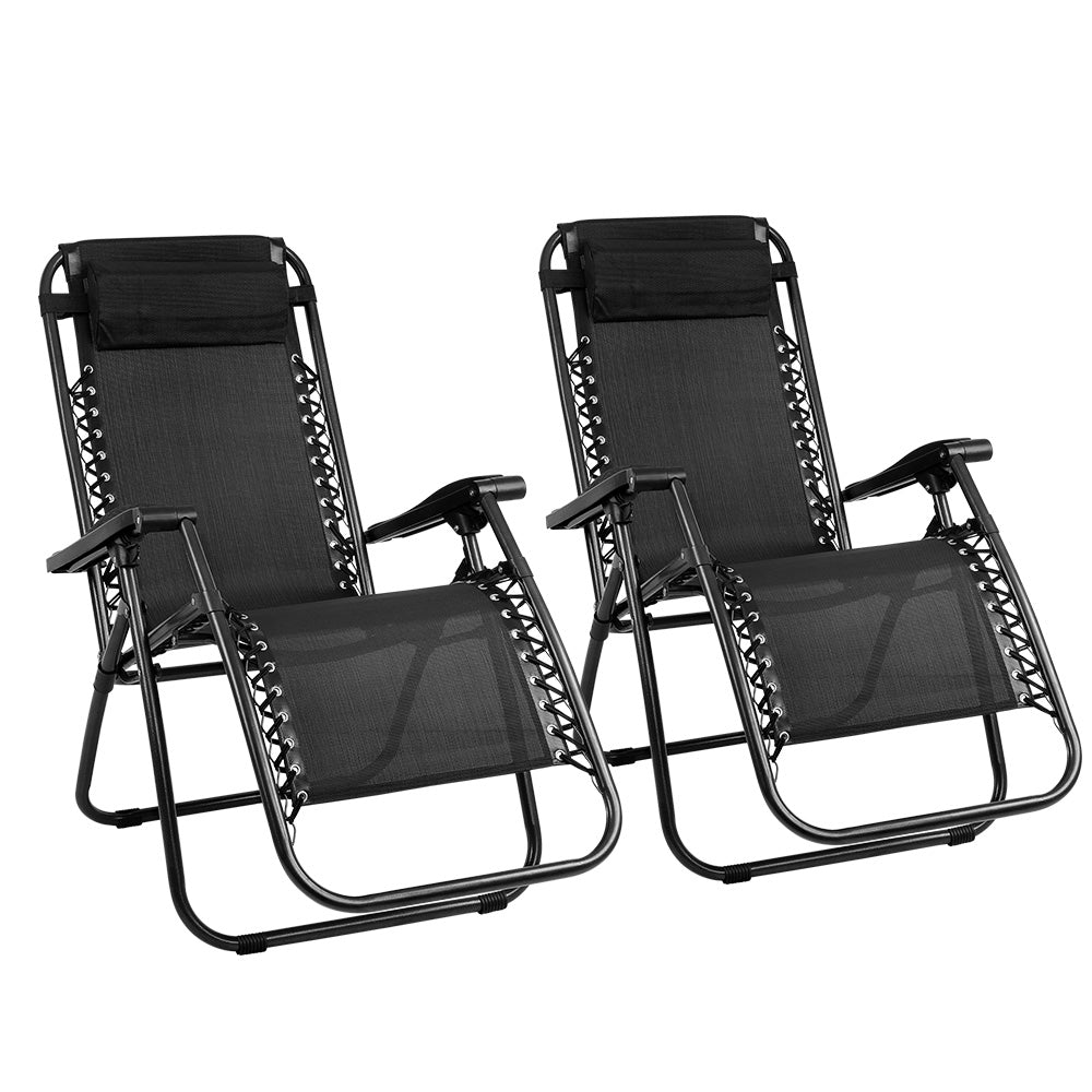 Set of 2 Zero Gravity Reclining Sun Lounge Sofa Chair - Black Homecoze