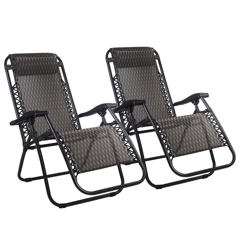 Set of 2 Zero Gravity Reclining Sun Lounge Sofa Chair - Grey Homecoze