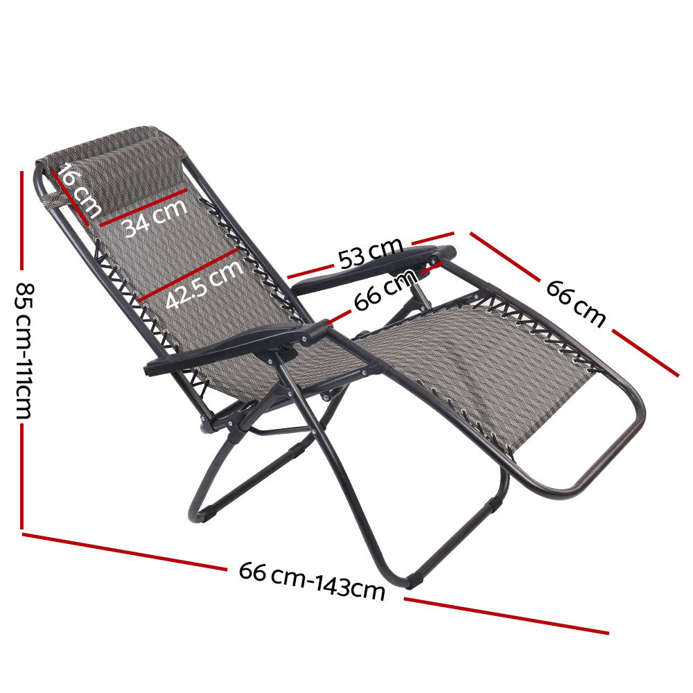 Set of 2 Zero Gravity Reclining Sun Lounge Sofa Chair - Grey Homecoze