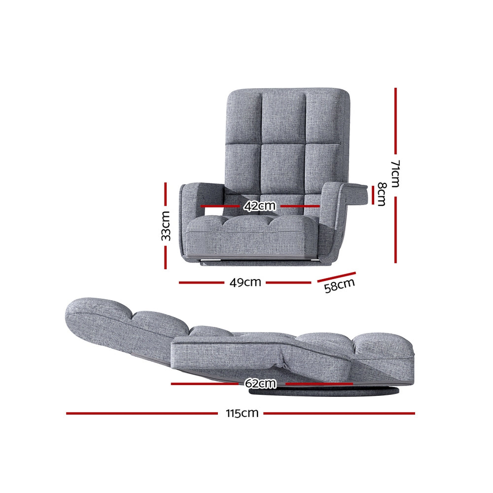 Floor Sofa Reclining Gaming Chair with Swivel Base - Grey Homecoze