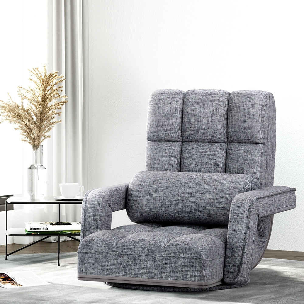 Floor Sofa Reclining Gaming Chair with Swivel Base - Grey Homecoze