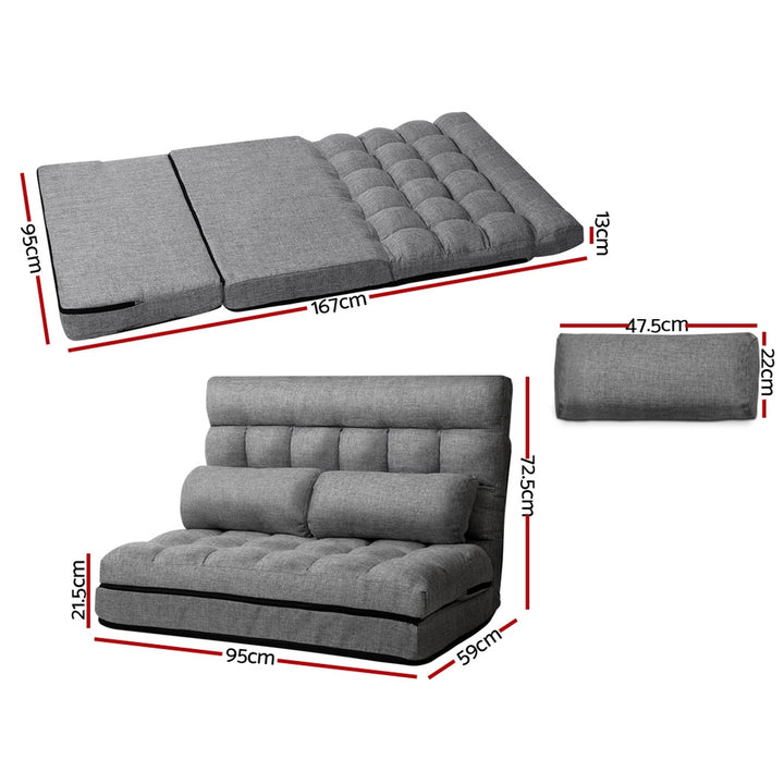 Adjustable Fabric 2 Seater Lounge Gaming Sofa Bed Floor Recliner - Grey Homecoze