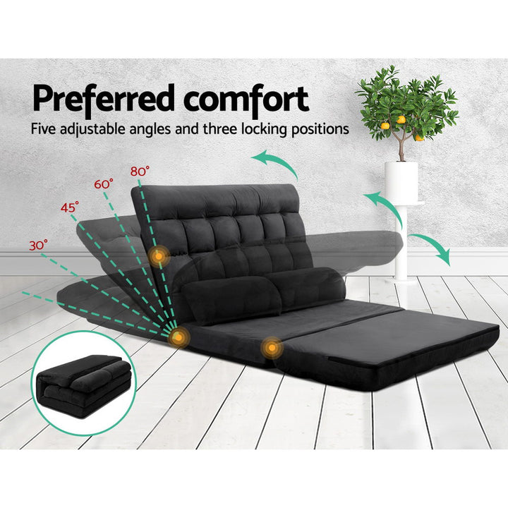 Adjustable Suede 2 Seater Lounge Gaming Sofa Bed Floor Recliner - Charcoal Homecoze