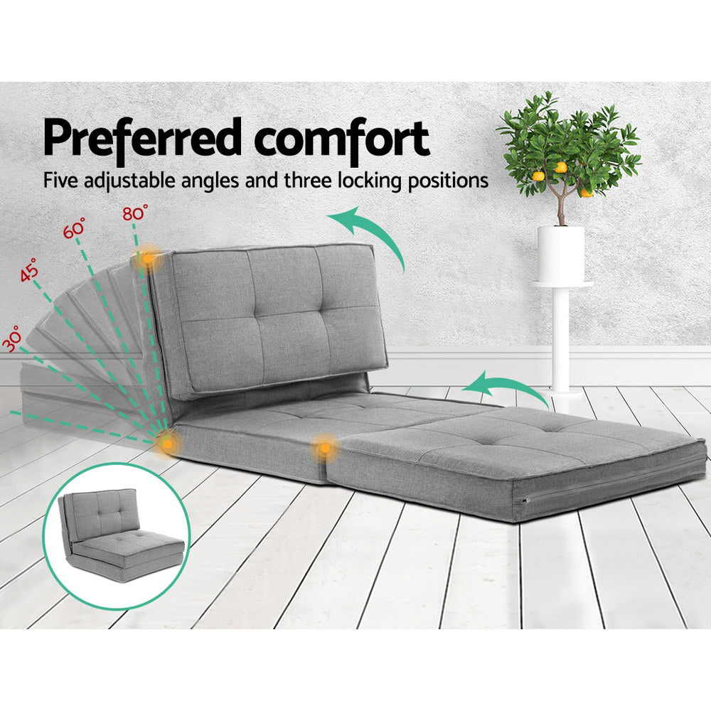 Single Seat Floor Sofa Adjustable Recliner Gaming Couch Bed Grey Linen Fabric Homecoze