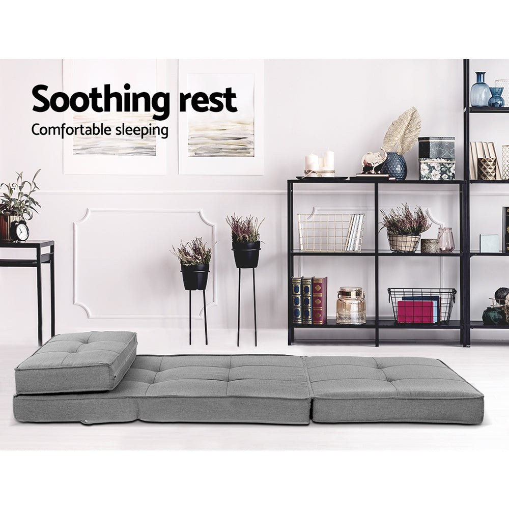 Single Seat Floor Sofa Adjustable Recliner Gaming Couch Bed Grey Linen Fabric Homecoze