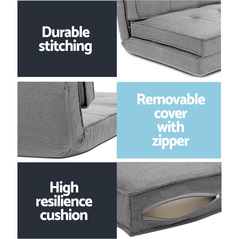 Single Seat Floor Sofa Adjustable Recliner Gaming Couch Bed Grey Linen Fabric Homecoze