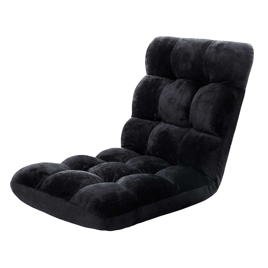 Single Seat Floor Sofa Adjustable Recliner Gaming Couch Bed Black Flannel Fabric Homecoze