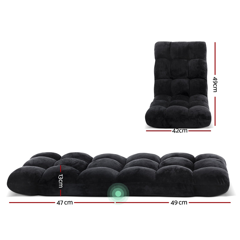 Single Seat Floor Sofa Adjustable Recliner Gaming Couch Bed Black Flannel Fabric Homecoze