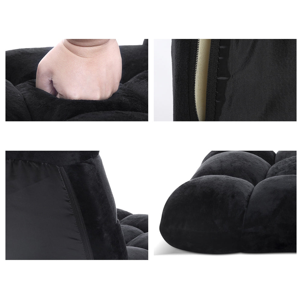 Single Seat Floor Sofa Adjustable Recliner Gaming Couch Bed Black Flannel Fabric Homecoze