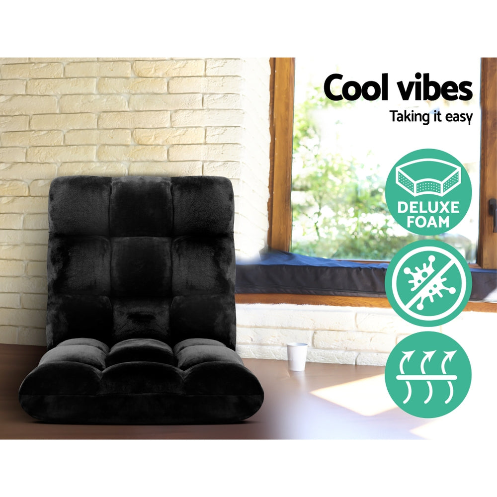 Single Seat Floor Sofa Adjustable Recliner Gaming Couch Bed Black Flannel Fabric Homecoze