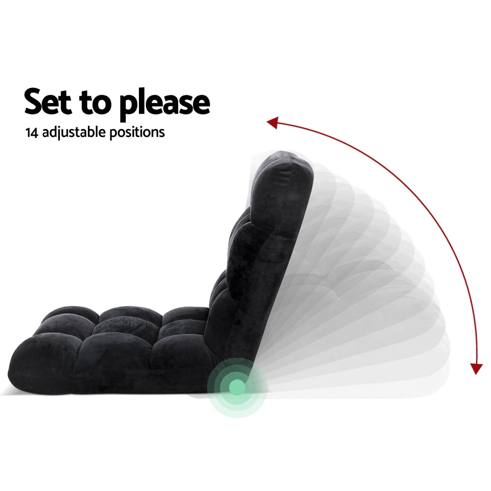 Single Seat Floor Sofa Adjustable Recliner Gaming Couch Bed Black Flannel Fabric Homecoze