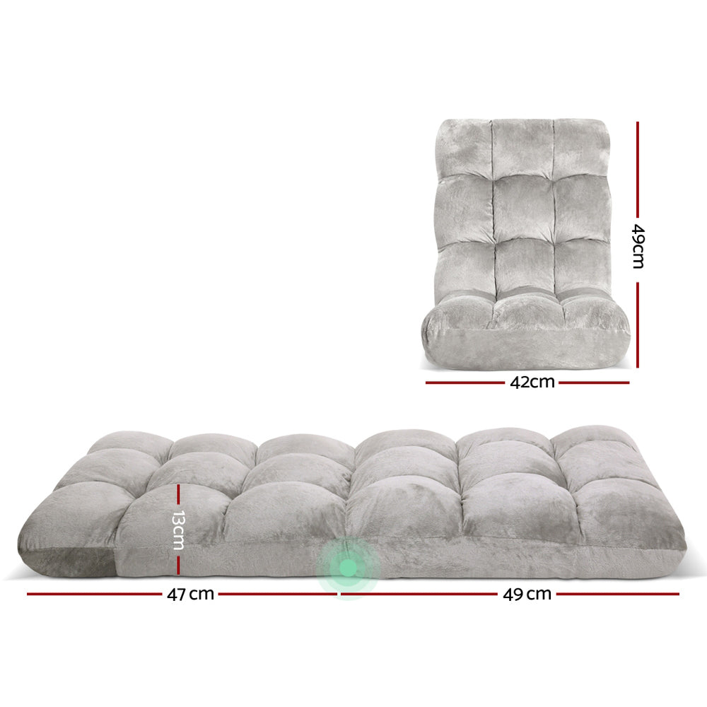 Single Seat Floor Sofa Adjustable Recliner Gaming Couch Bed Grey Flannel Fabric Homecoze