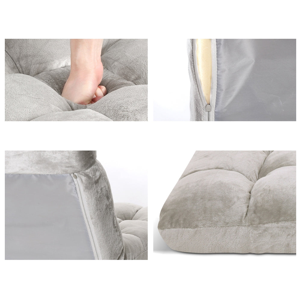 Single Seat Floor Sofa Adjustable Recliner Gaming Couch Bed Grey Flannel Fabric Homecoze