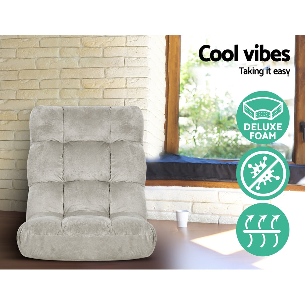 Single Seat Floor Sofa Adjustable Recliner Gaming Couch Bed Grey Flannel Fabric Homecoze