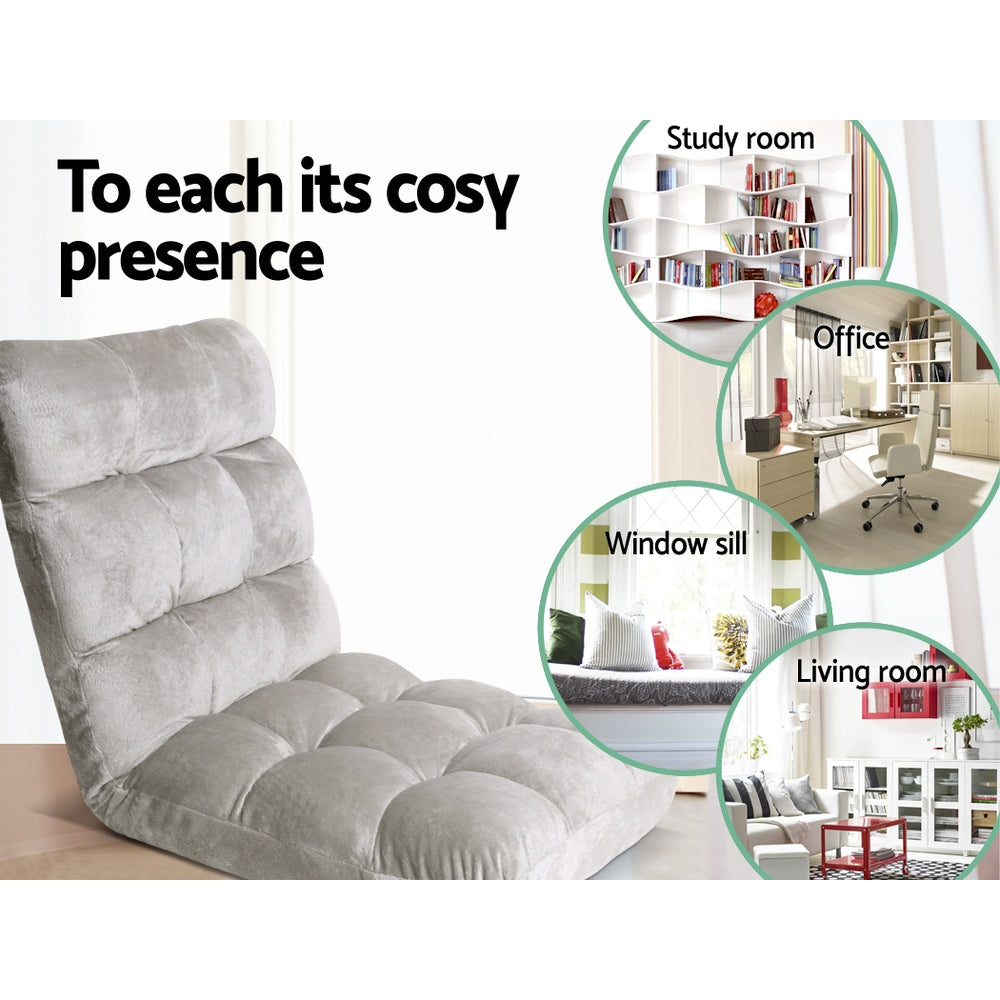 Single Seat Floor Sofa Adjustable Recliner Gaming Couch Bed Grey Flannel Fabric Homecoze