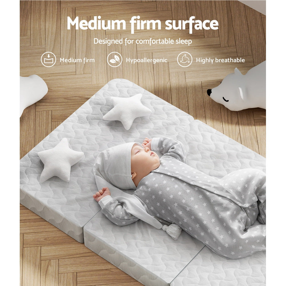 Infant Baby Foldable Portacot Mattress Foam Travel Cot Bed with Bamboo Cover Homecoze
