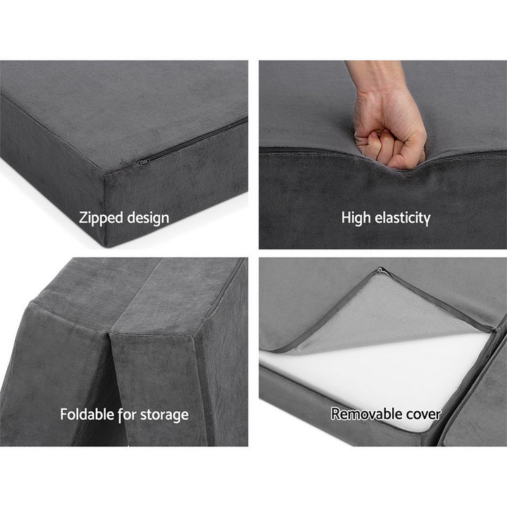 Double Size Folding Mattress 3-Fold Portable Medium Firmness 12cm Charcoal Homecoze