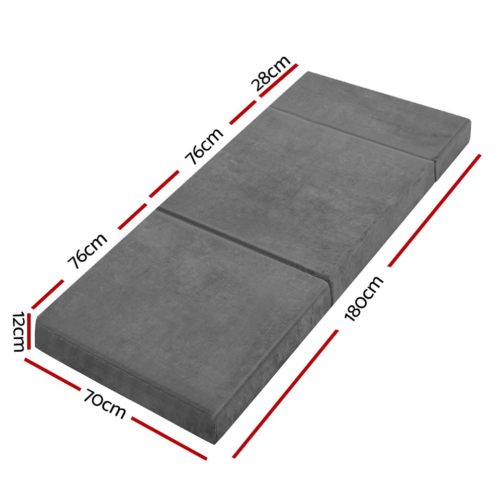 Single Size Folding Grey Foam Portable 12cm Mattress Homecoze