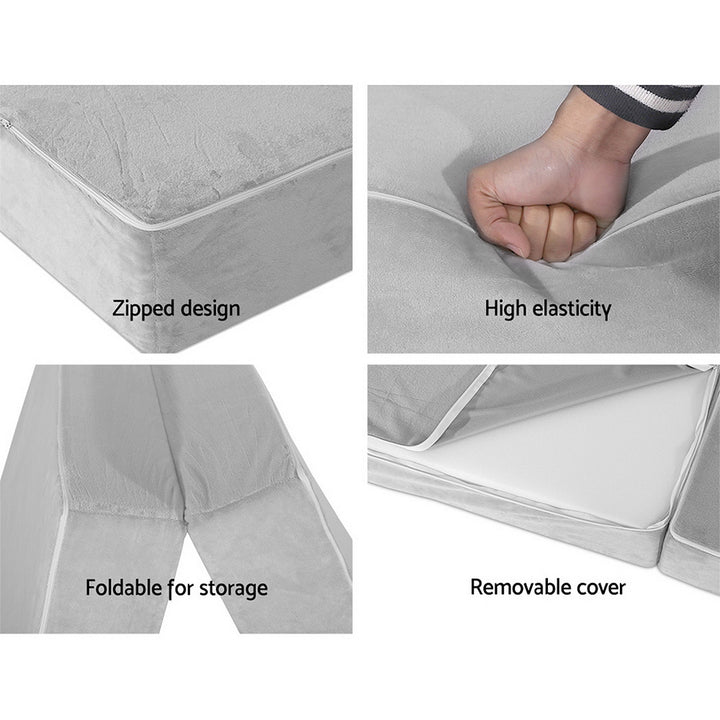 Single Size Folding Grey Foam with Soft Velvet Fabric Cover Portable 12cm Mattress Homecoze