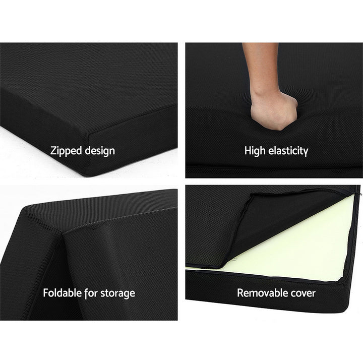 Double Size Folding Mattress Portable with Removable Cover 24cm Black Homecoze