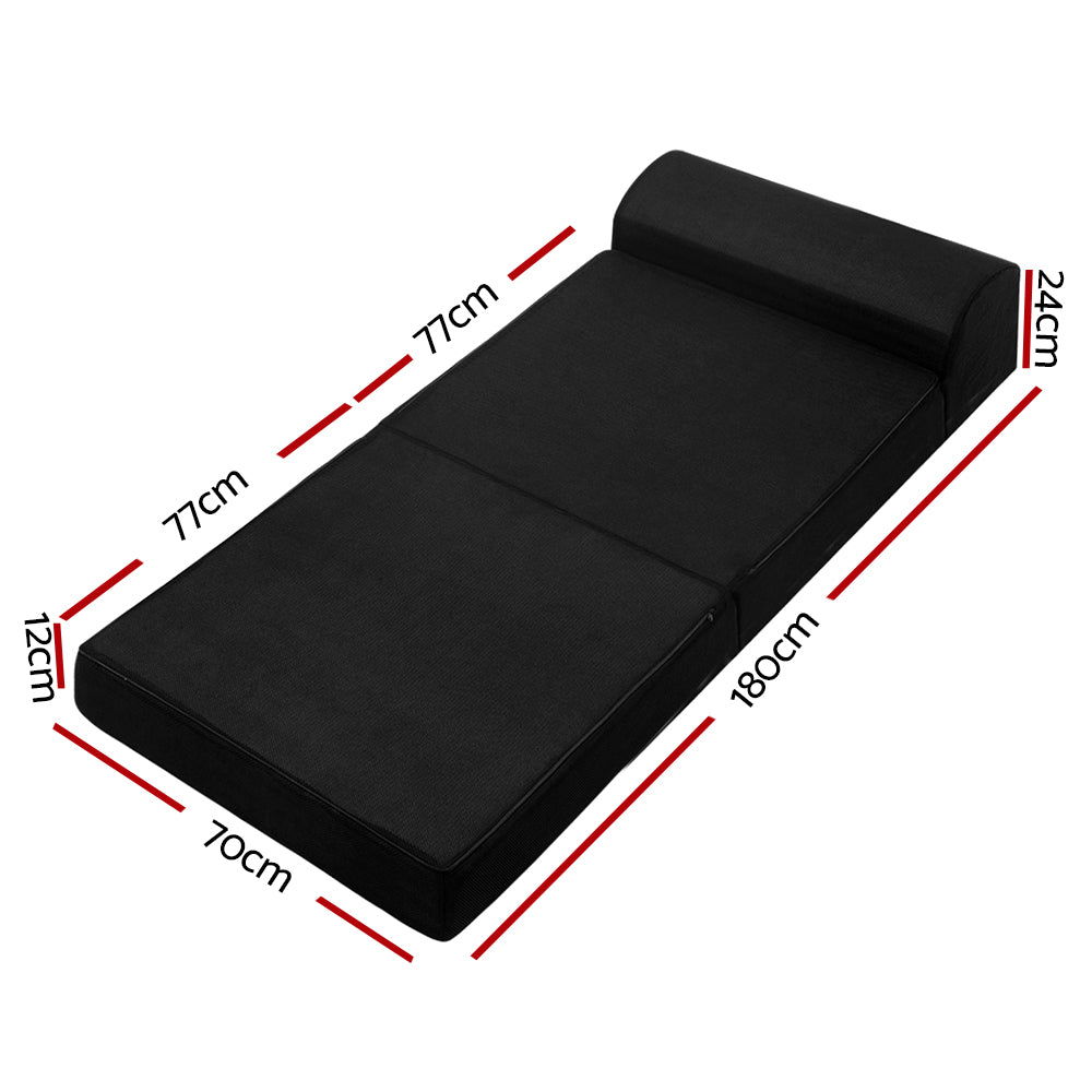 Single Size Folding Mattress Portable with Removable Cover 24cm Black Homecoze