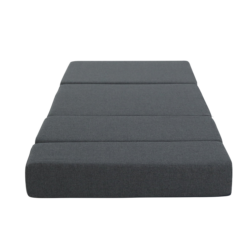 Single Size Folding Dark Grey Foam with Polyester Fabric Cover Portable 12cm Mattress Homecoze