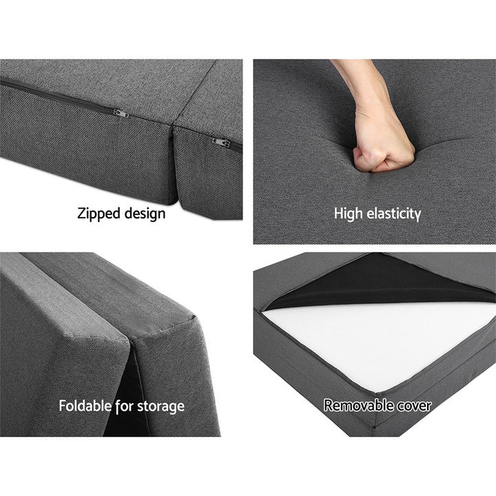Double Size Folding Mattress 3-Fold Portable Medium Firmness 10cm Charcoal Homecoze