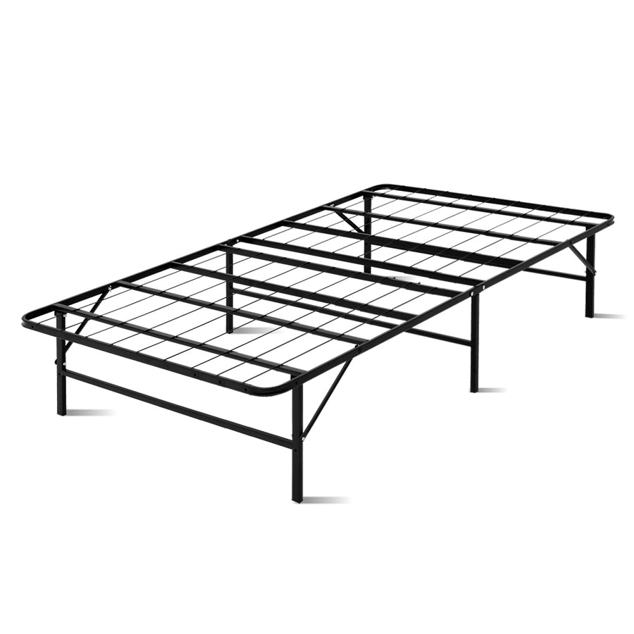 King Single Portable Folding Bed Frame Metal Mattress Base - Black Homecoze