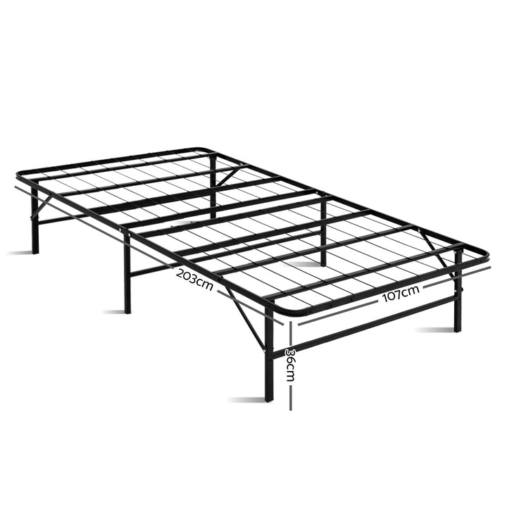 King Single Portable Folding Bed Frame Metal Mattress Base - Black Homecoze