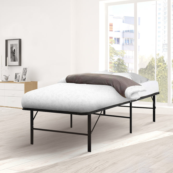 King Single Portable Folding Bed Frame Metal Mattress Base - Black Homecoze