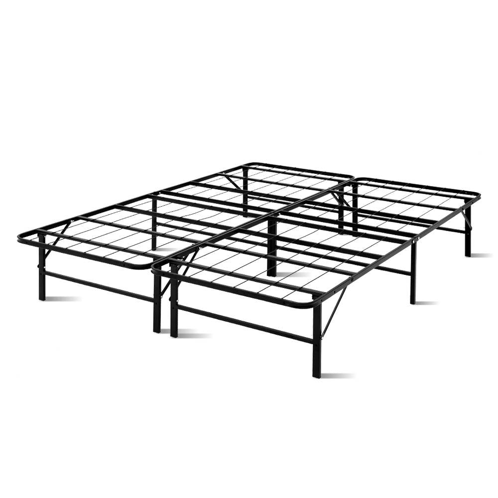 Queen Portable Folding Bed Frame Metal Mattress Base - Black Homecoze