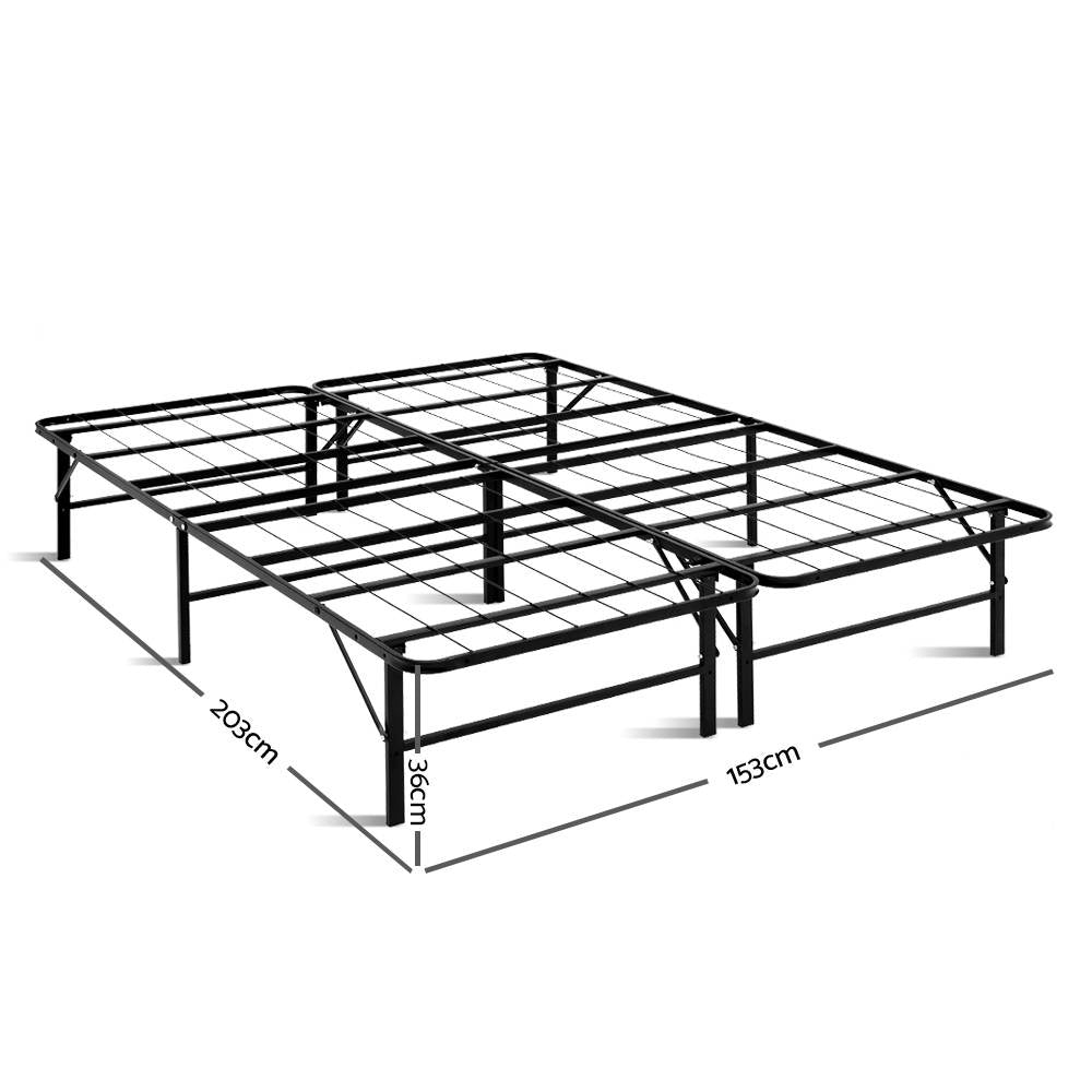 Queen Portable Folding Bed Frame Metal Mattress Base - Black Homecoze