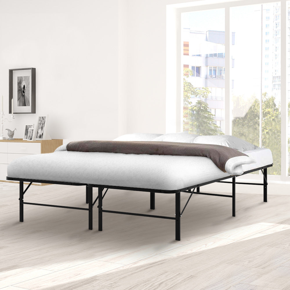 Queen Portable Folding Bed Frame Metal Mattress Base - Black Homecoze