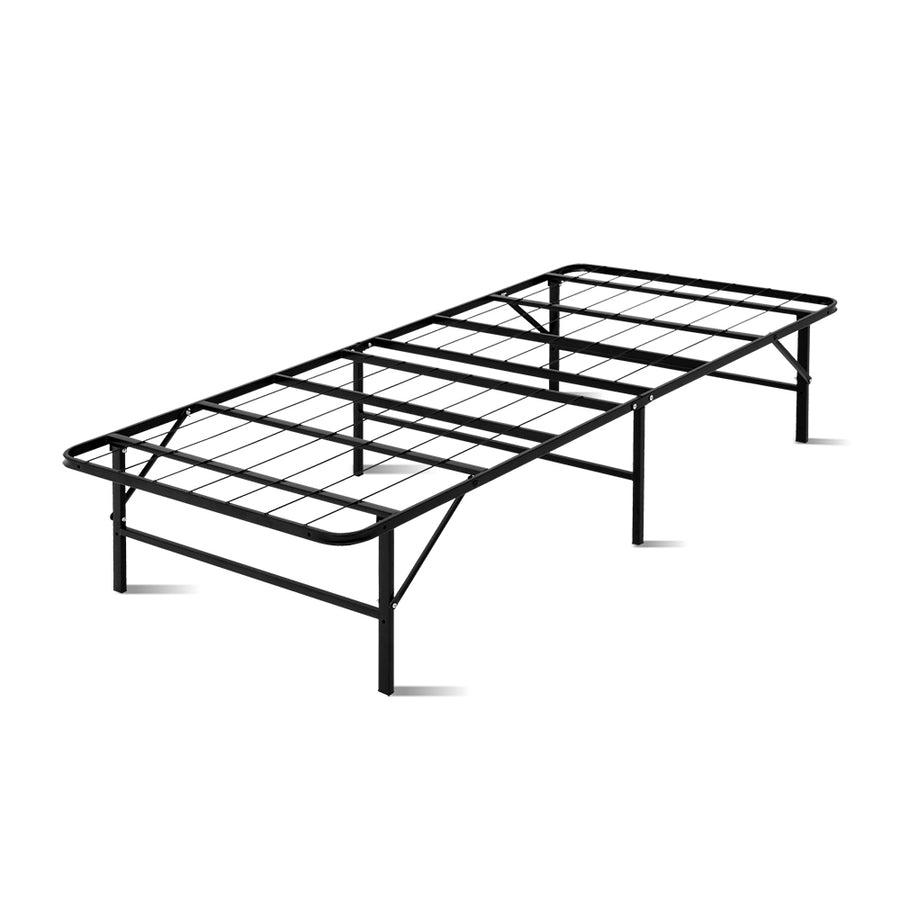 Single Portable Folding Bed Frame Metal Mattress Base - Black Homecoze