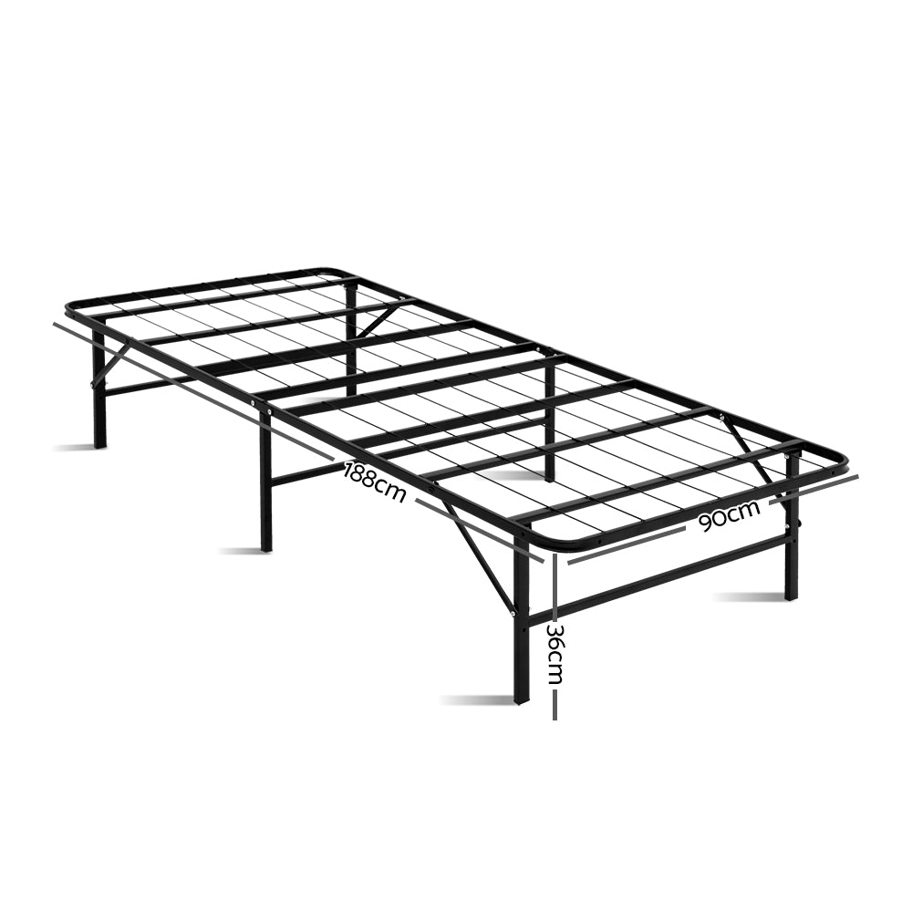 Single Portable Folding Bed Frame Metal Mattress Base - Black Homecoze
