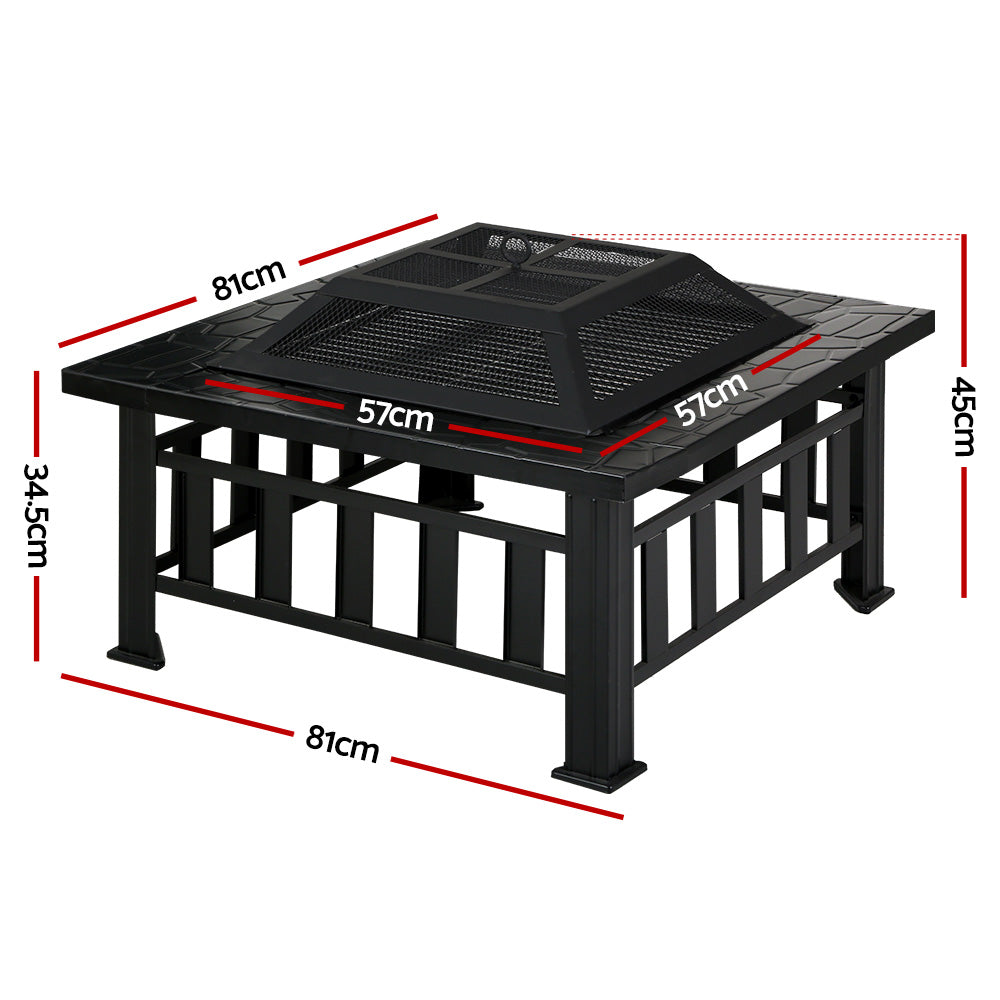 Fire Pit Table (81cm) 2-in-1 BBQ Grill - Homecoze