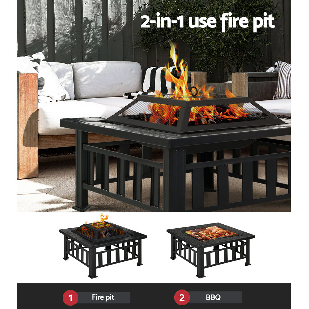 Fire Pit Table (81cm) 2-in-1 BBQ Grill - Homecoze
