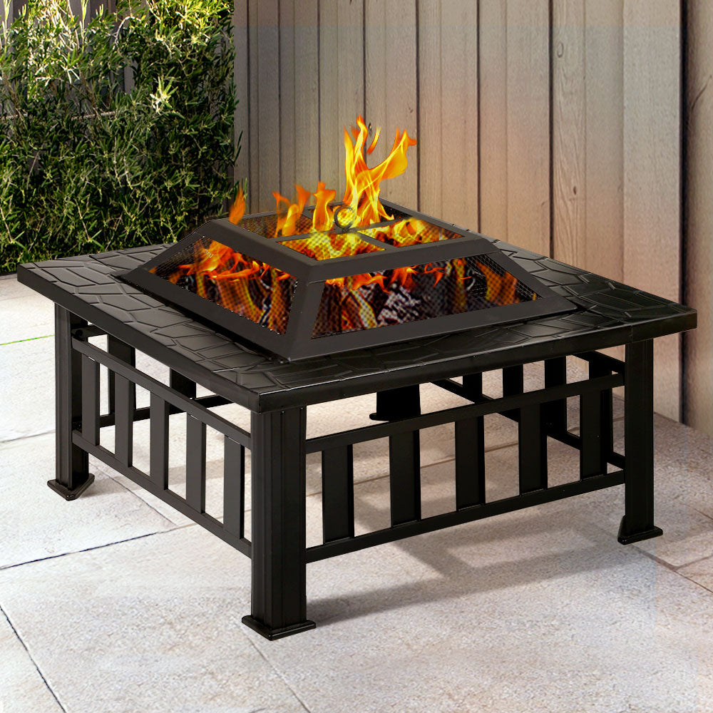 Fire Pit Table (81cm) 2-in-1 BBQ Grill - Homecoze