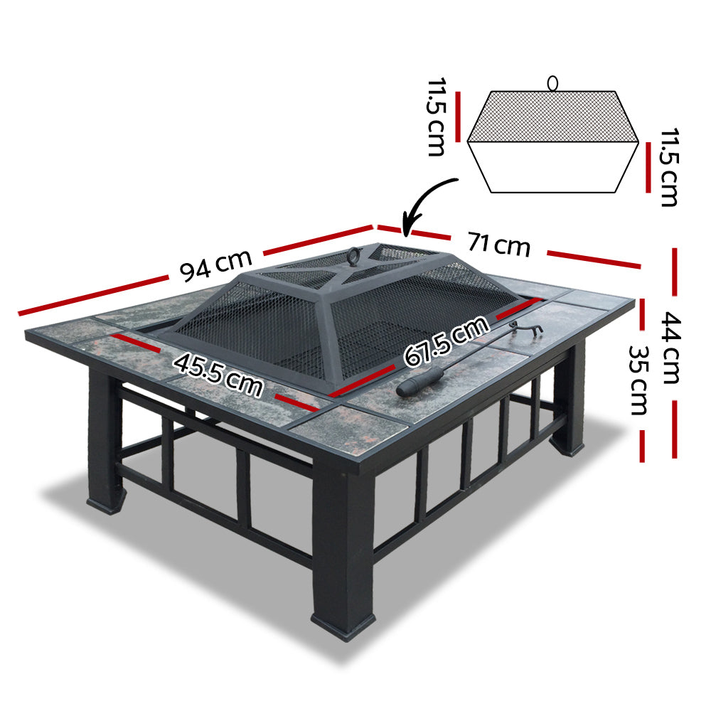 Fire Pit Table (94cm x 71cm) 3-in-1 BBQ Grill with Ice Tray - Homecoze