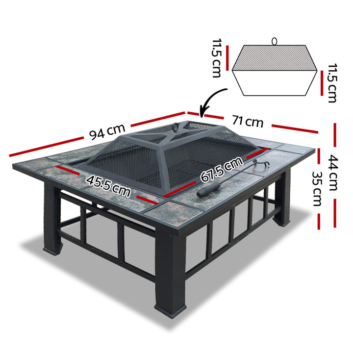 3-in-1 Multipurpose Fire Pit BBQ Grill Table with Ice Bucket Tray - 94 x 71cm Homecoze